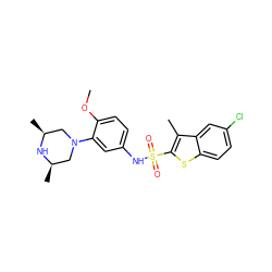 COc1ccc(NS(=O)(=O)c2sc3ccc(Cl)cc3c2C)cc1N1C[C@H](C)N[C@H](C)C1 ZINC000034631824