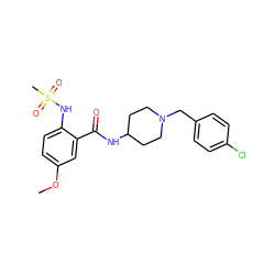 COc1ccc(NS(C)(=O)=O)c(C(=O)NC2CCN(Cc3ccc(Cl)cc3)CC2)c1 ZINC000028525977