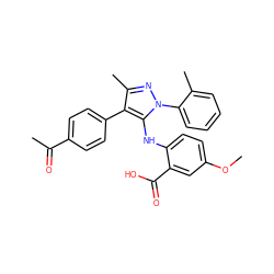 COc1ccc(Nc2c(-c3ccc(C(C)=O)cc3)c(C)nn2-c2ccccc2C)c(C(=O)O)c1 ZINC000064526895