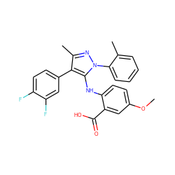 COc1ccc(Nc2c(-c3ccc(F)c(F)c3)c(C)nn2-c2ccccc2C)c(C(=O)O)c1 ZINC000064548326