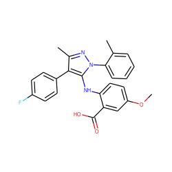 COc1ccc(Nc2c(-c3ccc(F)cc3)c(C)nn2-c2ccccc2C)c(C(=O)O)c1 ZINC000064527397