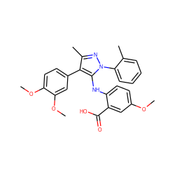 COc1ccc(Nc2c(-c3ccc(OC)c(OC)c3)c(C)nn2-c2ccccc2C)c(C(=O)O)c1 ZINC000064539231