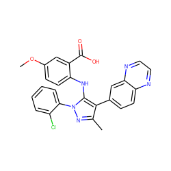 COc1ccc(Nc2c(-c3ccc4nccnc4c3)c(C)nn2-c2ccccc2Cl)c(C(=O)O)c1 ZINC000064548490