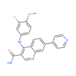 COc1ccc(Nc2c(C(N)=O)cnc3cc(-c4ccncc4)ccc23)cc1Cl ZINC000028959878