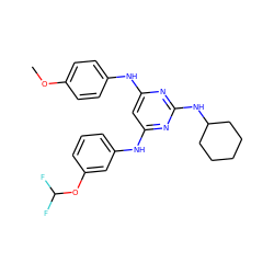 COc1ccc(Nc2cc(Nc3cccc(OC(F)F)c3)nc(NC3CCCCC3)n2)cc1 ZINC000073166786