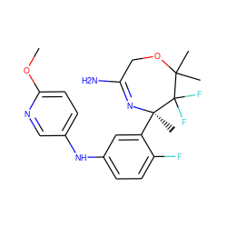 COc1ccc(Nc2ccc(F)c([C@@]3(C)N=C(N)COC(C)(C)C3(F)F)c2)cn1 ZINC000169702903