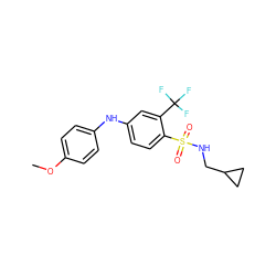 COc1ccc(Nc2ccc(S(=O)(=O)NCC3CC3)c(C(F)(F)F)c2)cc1 ZINC000145416971