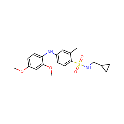 COc1ccc(Nc2ccc(S(=O)(=O)NCC3CC3)c(C)c2)c(OC)c1 ZINC000145091713