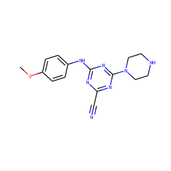 COc1ccc(Nc2nc(C#N)nc(N3CCNCC3)n2)cc1 ZINC001772622929