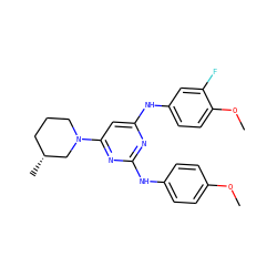 COc1ccc(Nc2nc(Nc3ccc(OC)c(F)c3)cc(N3CCC[C@@H](C)C3)n2)cc1 ZINC000073196821