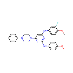 COc1ccc(Nc2nc(Nc3ccc(OC)c(F)c3)cc(N3CCN(c4ccccc4)CC3)n2)cc1 ZINC000073167807