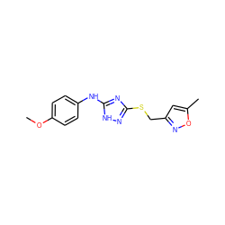 COc1ccc(Nc2nc(SCc3cc(C)on3)n[nH]2)cc1 ZINC000014964221