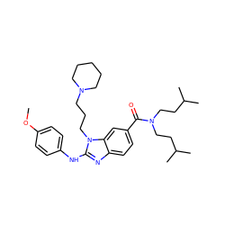 COc1ccc(Nc2nc3ccc(C(=O)N(CCC(C)C)CCC(C)C)cc3n2CCCN2CCCCC2)cc1 ZINC000028823402