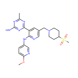 COc1ccc(Nc2ncc(CN3CCC(S(C)(=O)=O)CC3)cc2-c2nc(C)nc(N)n2)cn1 ZINC000095553590