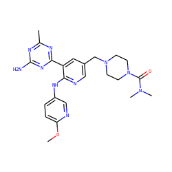 COc1ccc(Nc2ncc(CN3CCN(C(=O)N(C)C)CC3)cc2-c2nc(C)nc(N)n2)cn1 ZINC000095554718