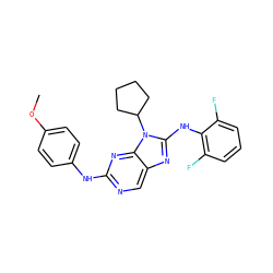 COc1ccc(Nc2ncc3nc(Nc4c(F)cccc4F)n(C4CCCC4)c3n2)cc1 ZINC000073198490