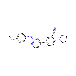 COc1ccc(Nc2nccc(-c3ccc(N4CCCC4)c(C#N)c3)n2)cc1 ZINC000113825592