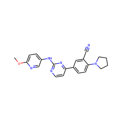 COc1ccc(Nc2nccc(-c3ccc(N4CCCC4)c(C#N)c3)n2)cn1 ZINC000113827811