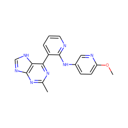 COc1ccc(Nc2ncccc2-c2nc(C)nc3nc[nH]c23)cn1 ZINC000095555394