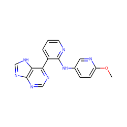 COc1ccc(Nc2ncccc2-c2ncnc3nc[nH]c23)cn1 ZINC000095556449