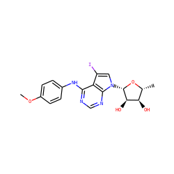COc1ccc(Nc2ncnc3c2c(I)cn3[C@@H]2O[C@H](C)[C@@H](O)[C@H]2O)cc1 ZINC000013809486