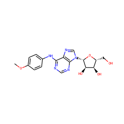 COc1ccc(Nc2ncnc3c2ncn3[C@@H]2O[C@H](CO)[C@@H](O)[C@H]2O)cc1 ZINC000012405293
