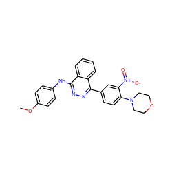 COc1ccc(Nc2nnc(-c3ccc(N4CCOCC4)c([N+](=O)[O-])c3)c3ccccc23)cc1 ZINC000004172272