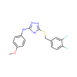 COc1ccc(Nc2nnc(SCc3ccc(F)c(F)c3)[nH]2)cc1 ZINC000014964202