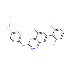 COc1ccc(Nc2nnc3cc(-c4c(Cl)cccc4Cl)cc(C)c3n2)cc1 ZINC000096167707