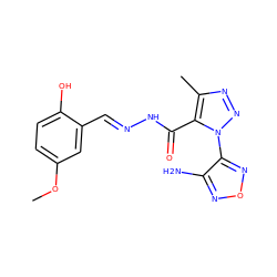 COc1ccc(O)c(/C=N/NC(=O)c2c(C)nnn2-c2nonc2N)c1 ZINC000003092691