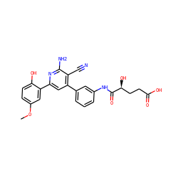 COc1ccc(O)c(-c2cc(-c3cccc(NC(=O)[C@@H](O)CCC(=O)O)c3)c(C#N)c(N)n2)c1 ZINC000013488187