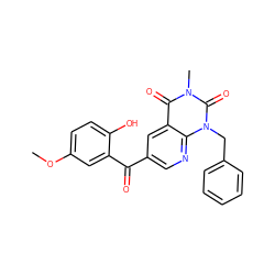 COc1ccc(O)c(C(=O)c2cnc3c(c2)c(=O)n(C)c(=O)n3Cc2ccccc2)c1 ZINC000003324004