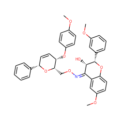 COc1ccc(O[C@H]2C=C[C@@H](c3ccccc3)O[C@H]2CO/N=C2/c3cc(OC)ccc3O[C@@H](c3cccc(OC)c3)[C@H]2O)cc1 ZINC000008035703