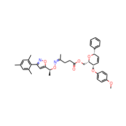 COc1ccc(O[C@H]2C=C[C@@H](c3ccccc3)O[C@H]2COC(=O)CC/C(C)=N\O[C@@H](C)c2cc(-c3c(C)cc(C)cc3C)no2)cc1 ZINC000008035637