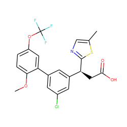 COc1ccc(OC(F)(F)F)cc1-c1cc(Cl)cc([C@H](CC(=O)O)c2ncc(C)s2)c1 ZINC001772629187