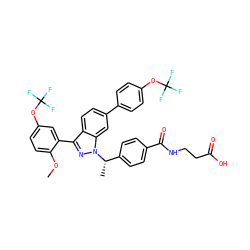 COc1ccc(OC(F)(F)F)cc1-c1nn([C@@H](C)c2ccc(C(=O)NCCC(=O)O)cc2)c2cc(-c3ccc(OC(F)(F)F)cc3)ccc12 ZINC000473088377