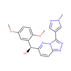 COc1ccc(OC)c([C@H](O)c2ccc3nnc(-c4cnn(C)c4)n3n2)c1 ZINC000299830304