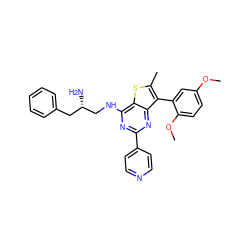 COc1ccc(OC)c(-c2c(C)sc3c(NC[C@@H](N)Cc4ccccc4)nc(-c4ccncc4)nc23)c1 ZINC000223688354