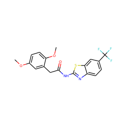 COc1ccc(OC)c(CC(=O)Nc2nc3ccc(C(F)(F)F)cc3s2)c1 ZINC000169309148