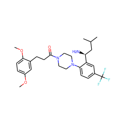 COc1ccc(OC)c(CCC(=O)N2CCN(c3ccc(C(F)(F)F)cc3[C@@H](N)CC(C)C)CC2)c1 ZINC000036285552