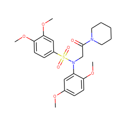 COc1ccc(OC)c(N(CC(=O)N2CCCCC2)S(=O)(=O)c2ccc(OC)c(OC)c2)c1 ZINC000000628182