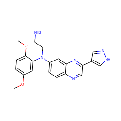 COc1ccc(OC)c(N(CCN)c2ccc3ncc(-c4cn[nH]c4)nc3c2)c1 ZINC000204149464