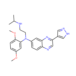 COc1ccc(OC)c(N(CCNC(C)C)c2ccc3ncc(-c4cn[nH]c4)nc3c2)c1 ZINC000204151417