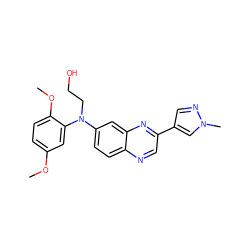 COc1ccc(OC)c(N(CCO)c2ccc3ncc(-c4cnn(C)c4)nc3c2)c1 ZINC000204150161