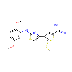 COc1ccc(OC)c(Nc2nc(-c3cc(C(=N)N)sc3SC)cs2)c1 ZINC000028015753