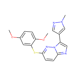 COc1ccc(OC)c(Sc2ccc3ncc(-c4cnn(C)c4)n3n2)c1 ZINC000299828848