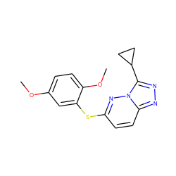 COc1ccc(OC)c(Sc2ccc3nnc(C4CC4)n3n2)c1 ZINC000299828960