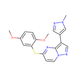 COc1ccc(OC)c(Sc2ccn3ncc(-c4cnn(C)c4)c3n2)c1 ZINC000299826437