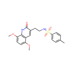 COc1ccc(OC)c2[nH]c(=O)c(CCNS(=O)(=O)c3ccc(C)cc3)cc12 ZINC000008577641