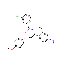 COc1ccc(OC[C@@H]2c3ccc(N(C)C)cc3CCN2C(=O)c2cccc(Cl)c2)cc1 ZINC001772598721